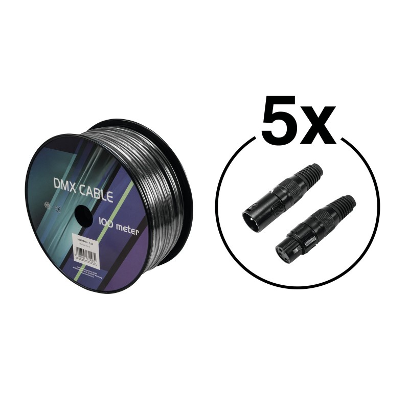 EUROLITE Set DMX cable 2x0.22 100m sw + 10 connectors